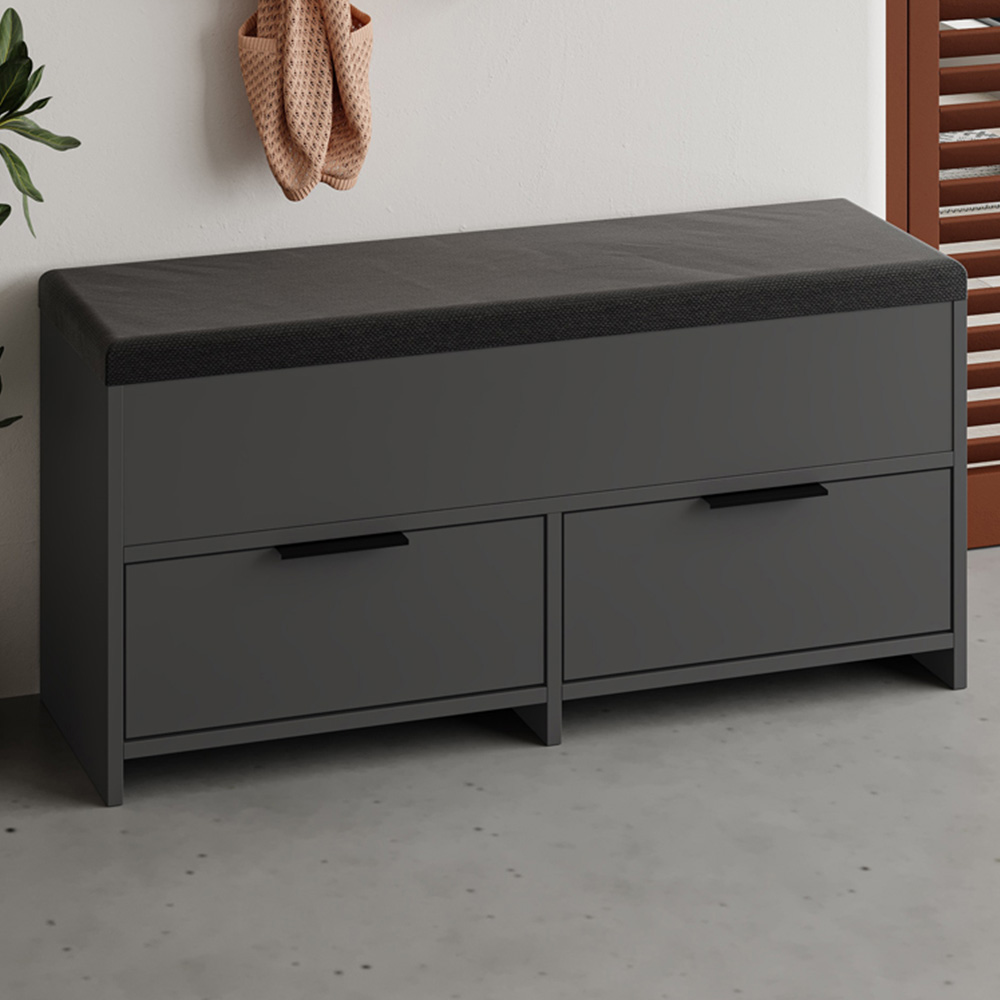 Decortie Cove 2 Door 2 Shelf Anthracite Grey Modern Shoe Storage Bench Image 1