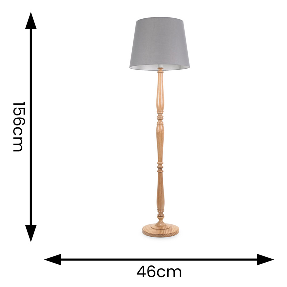 ValueLights Victoria Grey Fabric Tapered Shade Light Wood Traditional Stem LED Floor Lamp Image 5