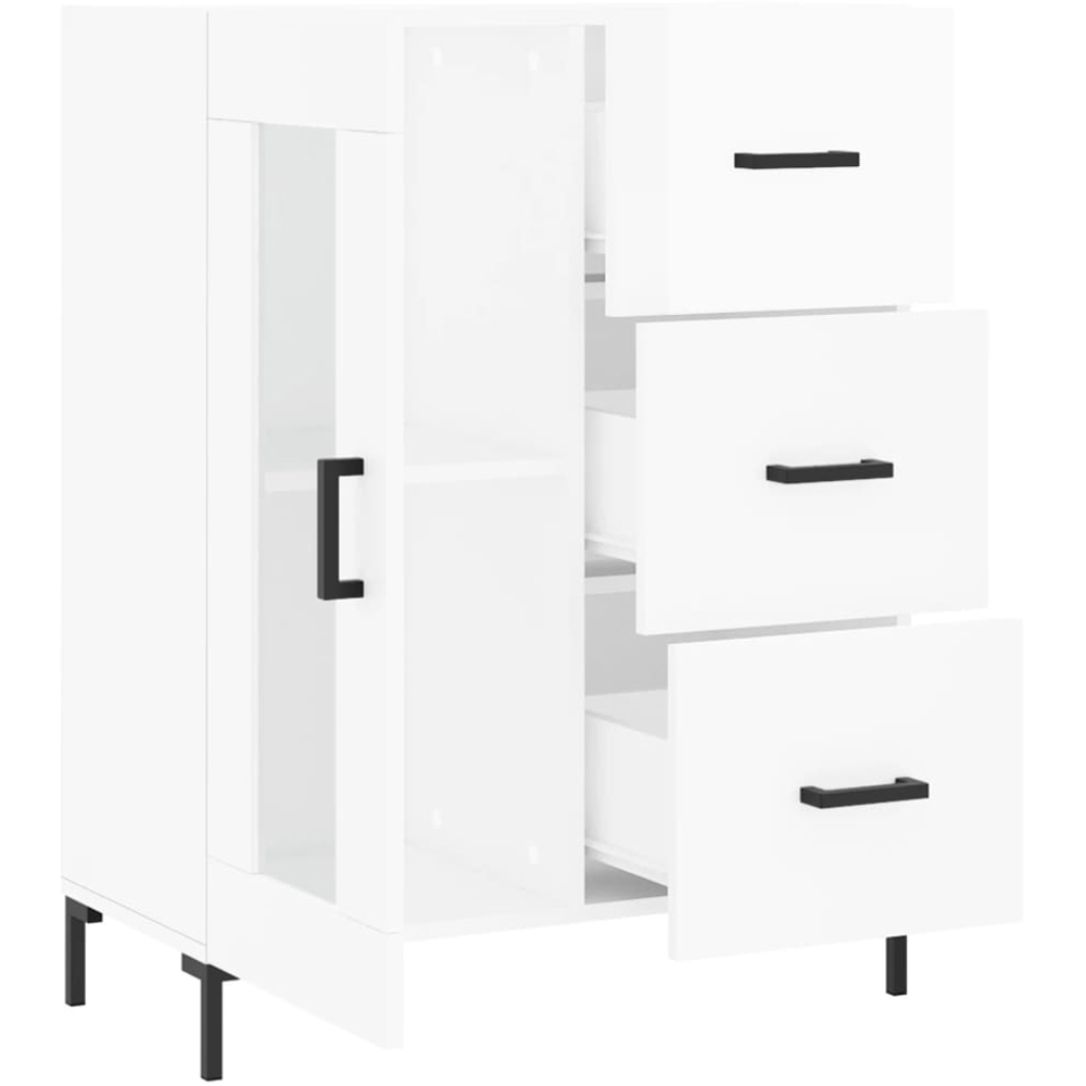vidaXL Single Glass Door 3 Drawer High Gloss White Sideboard Image 6