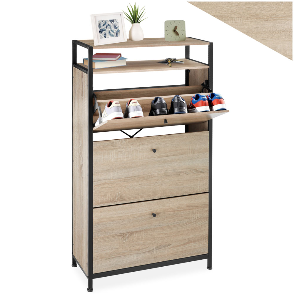 Tectake Single Shelf 3 Tilt Drawer Oak Wood Light Slim Storage Rack 32 x 61cm Image 2