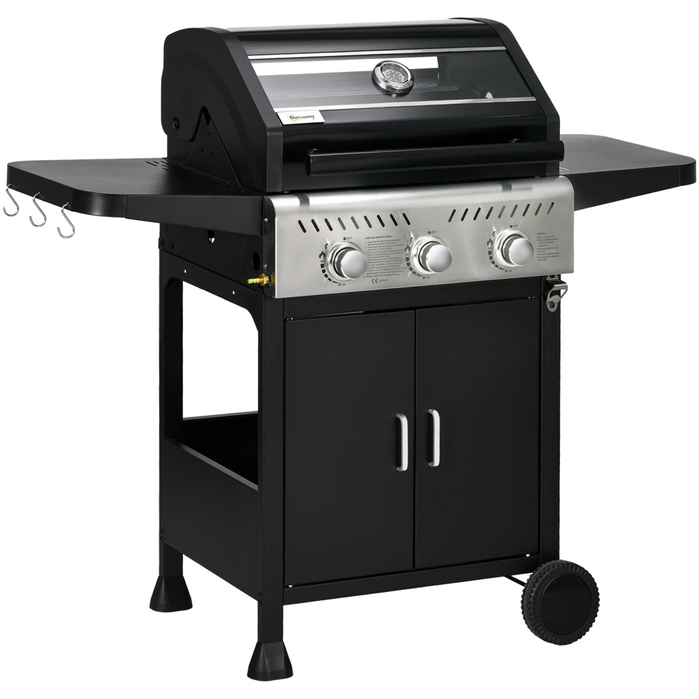 Outsunny 3 Burner Gas BBQ Trolley with Transparent Lid Image 1