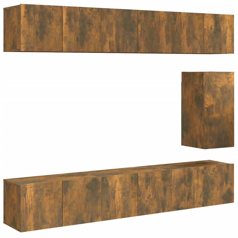 vidaXL 7 Piece Smoked Oak Wall Mounted TV Cabinet Set Image 2