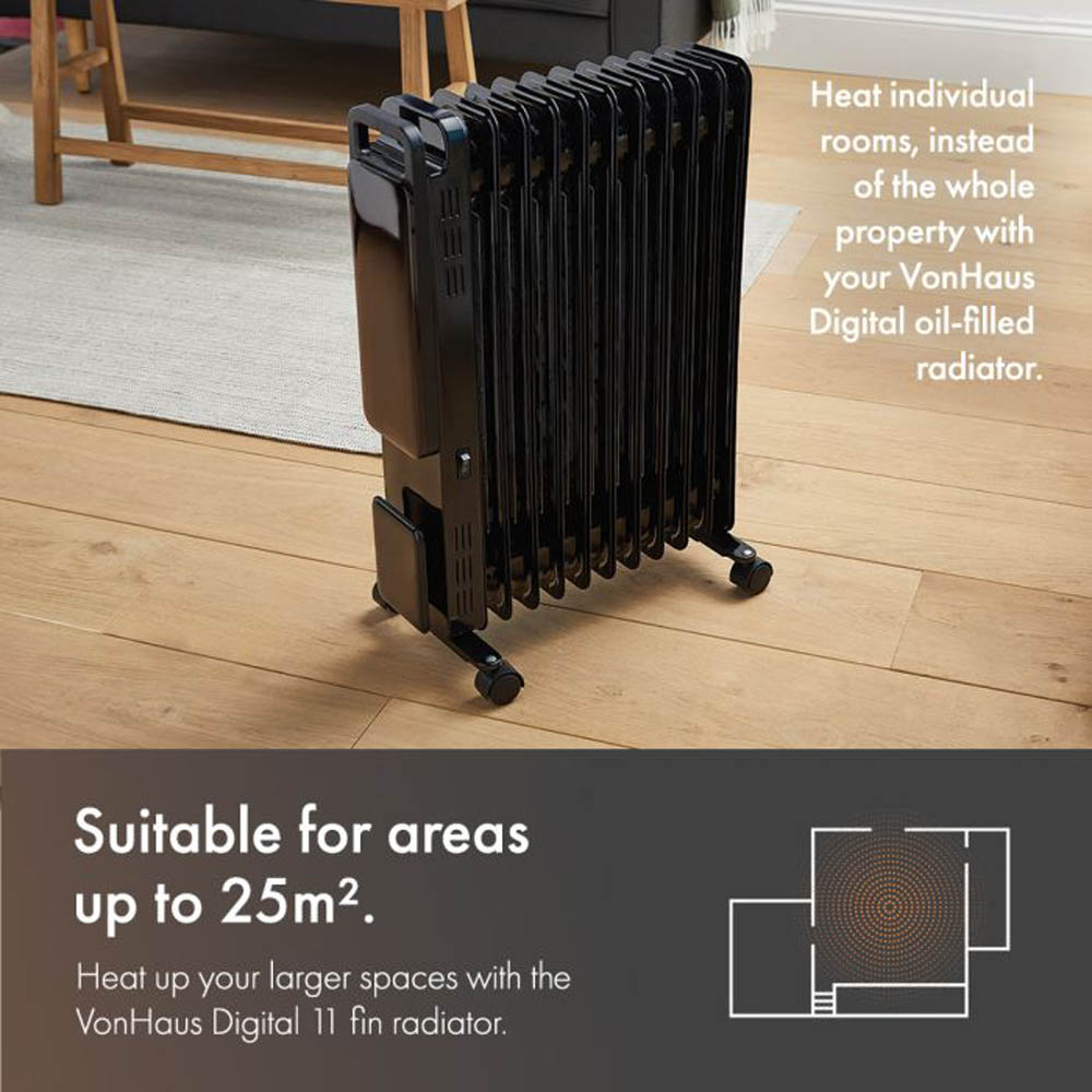 VonHaus 11 Fin Black Digital Oil Filled Radiator Image 4