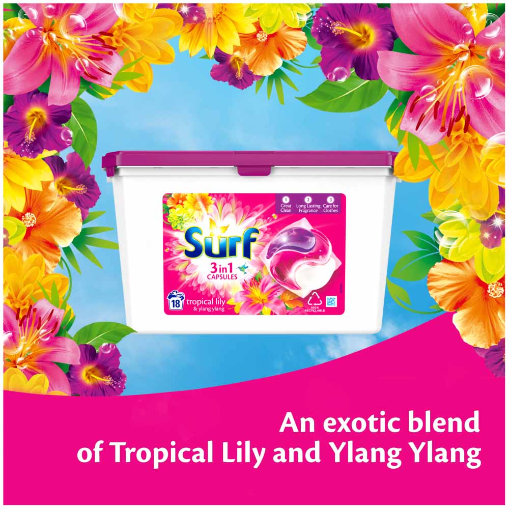 Surf 3 in 1 Tropical Lily Laundry Washing Capsules 18 Washes Image 7