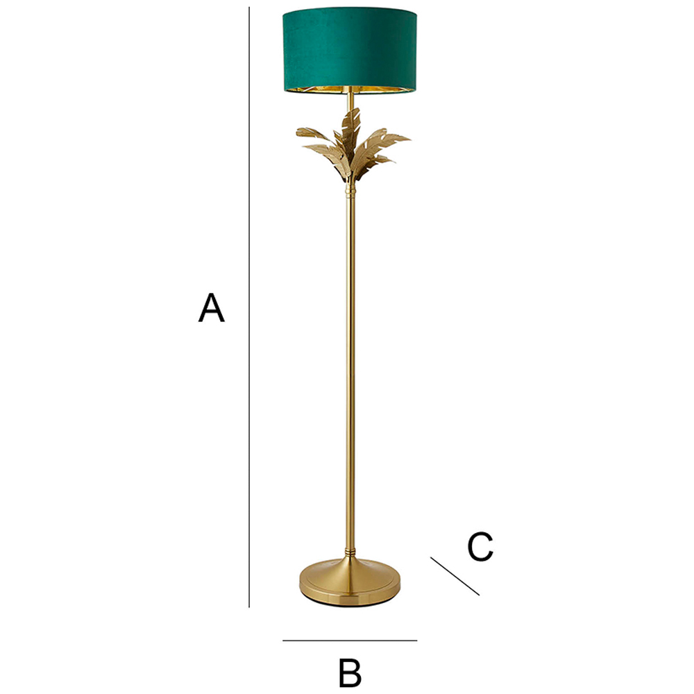 ValueLights Christina Green Velvet and Gold Palm Leaf Floor Lamp with Bulb Image 8