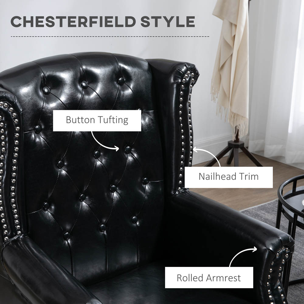 Portland Chesterfield Black Tufted Wingback Accent Armchair Image 4