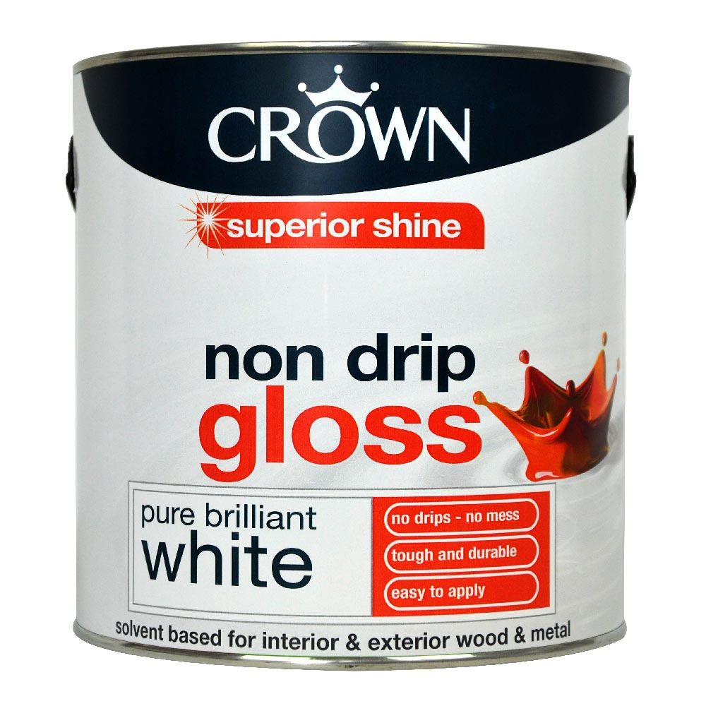 Crown Pure Brilliant White Non-Drip Gloss Paint 2. 5L Image 1