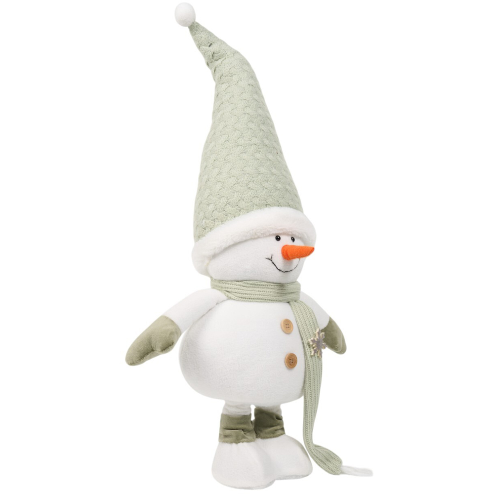 Extendable Cosy Sage Snowman Standing Decoration - Sage and White Image 2