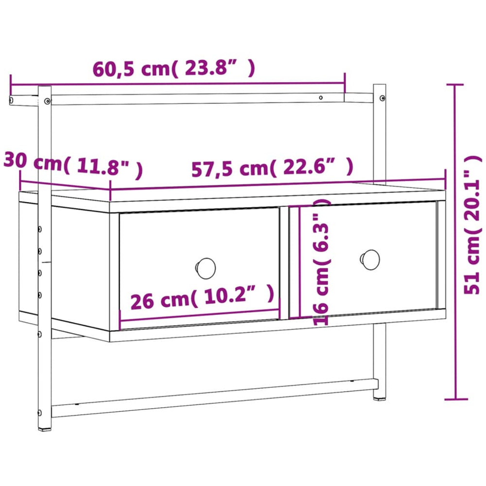vidaXL 2 Drawer Brown Oak and Black Wall Mounted TV Cabinet Image 9