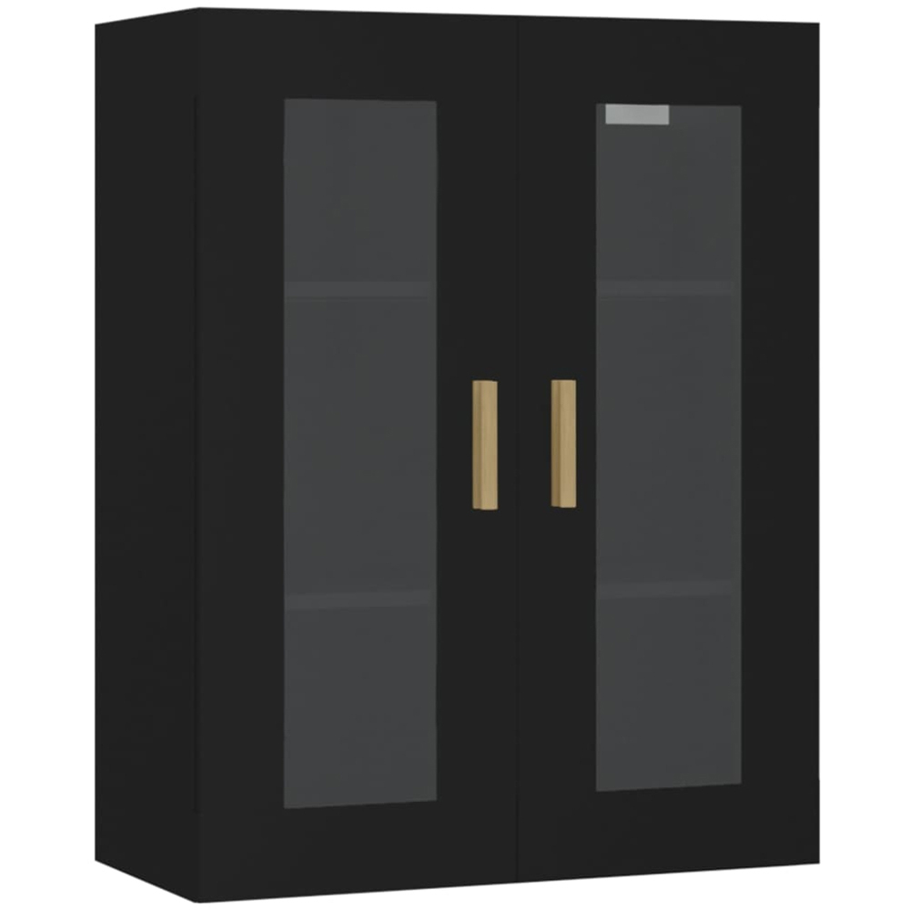 vidaXL 2 Glass Door 3 Shelf Black Hanging Wall Cabinet Image 2