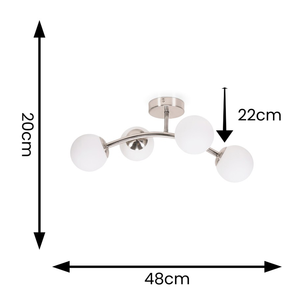 ValueLights Jas Silver 4 Way Opal White Frosted Glass Globe Shade LED Ceiling Light Image 4
