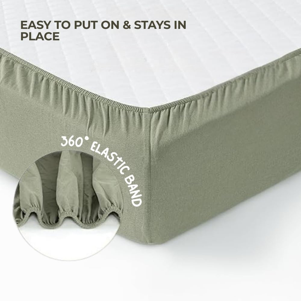 MHG Living Green and Mustard Jersey Cotton Fitted Cot Bed Sheet 140 x 70cm 2 Pack Image 4