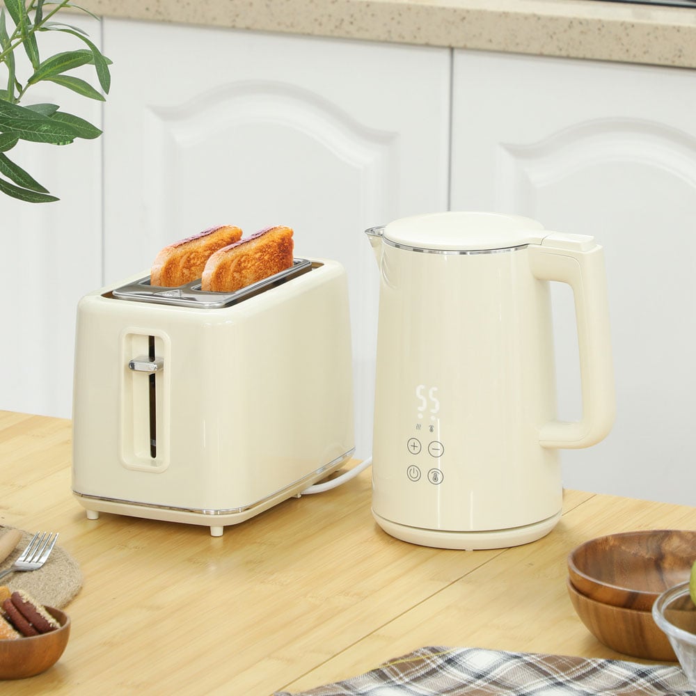 HOMCOM 800-211V70BG Beige 1.5L Fast Boil Electric Kettle 3000W and 2 Slice Toaster Set Image 2