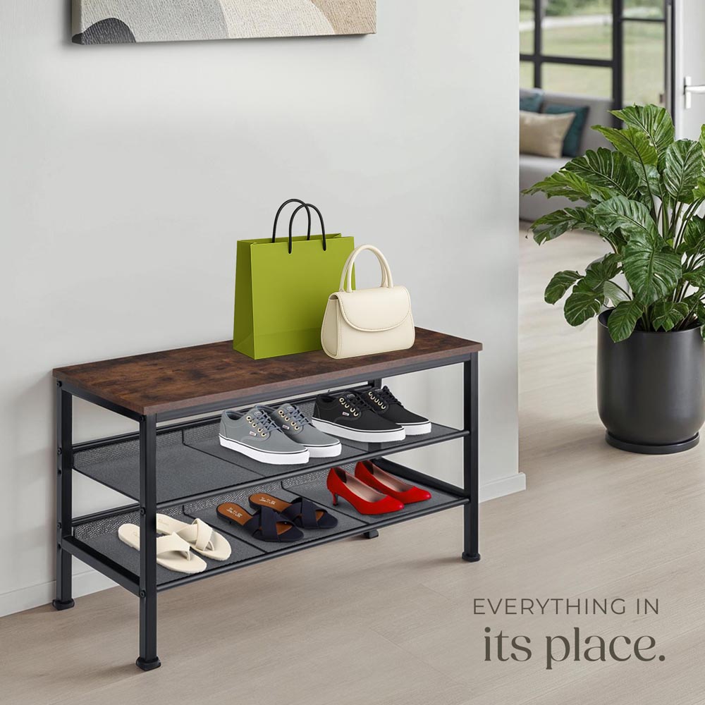 tectake Derry 2 Grid Shelf Dark Wood Shoe Rack Image 6