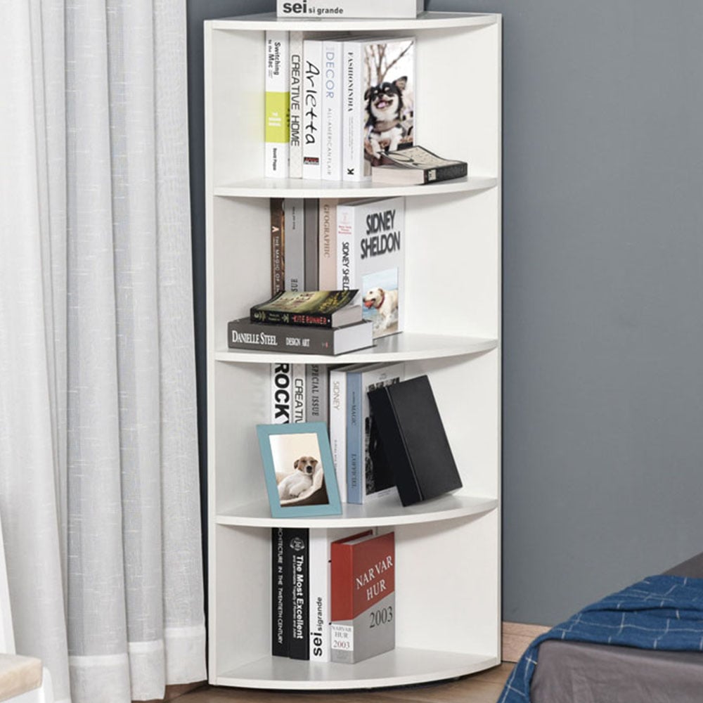 Portland 4 Shelf White Freestanding Corner Bookshelf Image 1