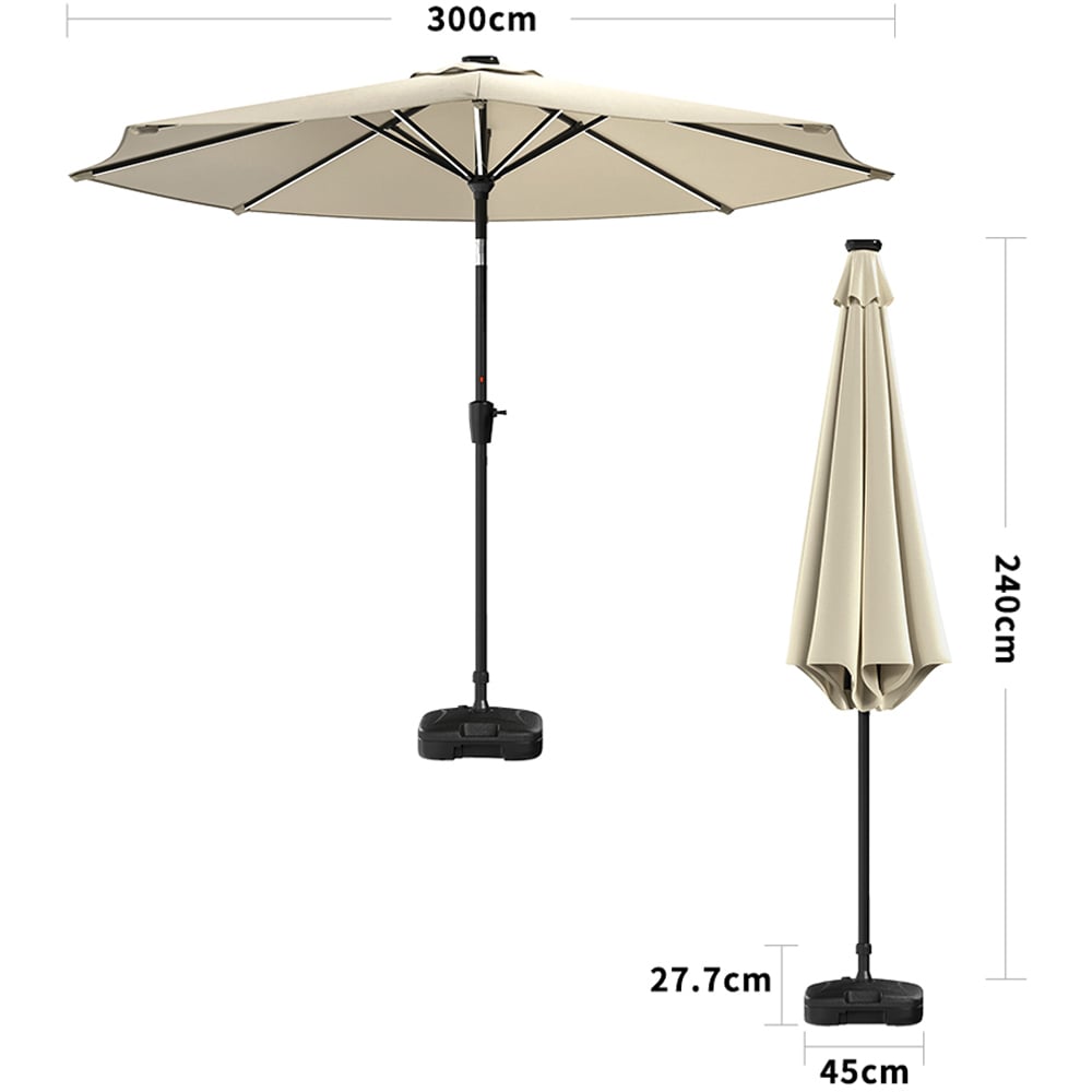Living and Home Beige Solar LED Crank and Tilt Parasol with Plastic Fillable Base 3m Image 8