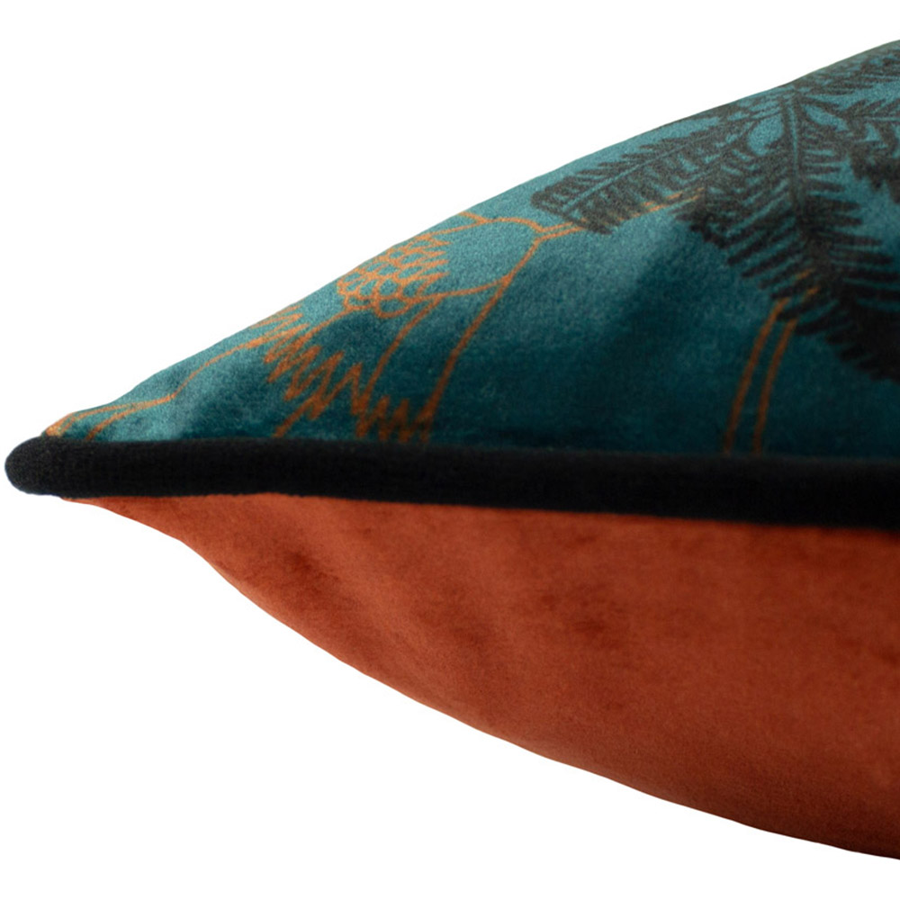 Paoletti Teal Tropical Cheetah Velvet Touch Piped Cushion Image 4