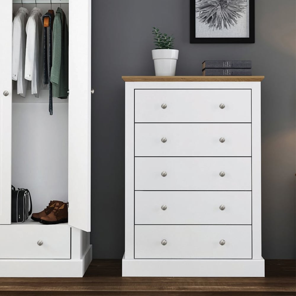 Devon 5 Drawer White Chest of Drawers Image 4
