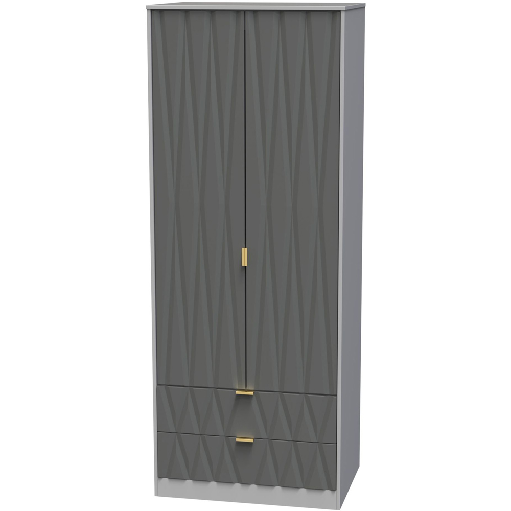 Crowndale Diamond Ready Assembled 2 Door 2 Drawer Matt Shadow and Grey Tall Double Wardrobe Image 2