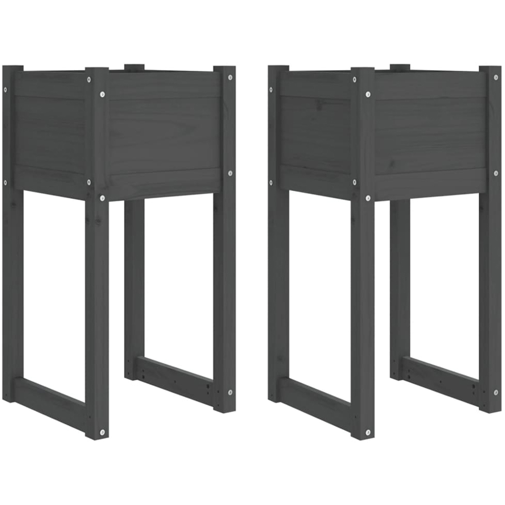 vidaXL Grey Solid Pine Wood Garden Planter 40 x 40 x 81cm 2 Pack Image 2