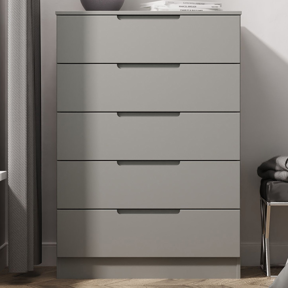 Crowndale Milan 5 Drawer Dusk Grey Chest of Drawers Ready Assembled Image 1