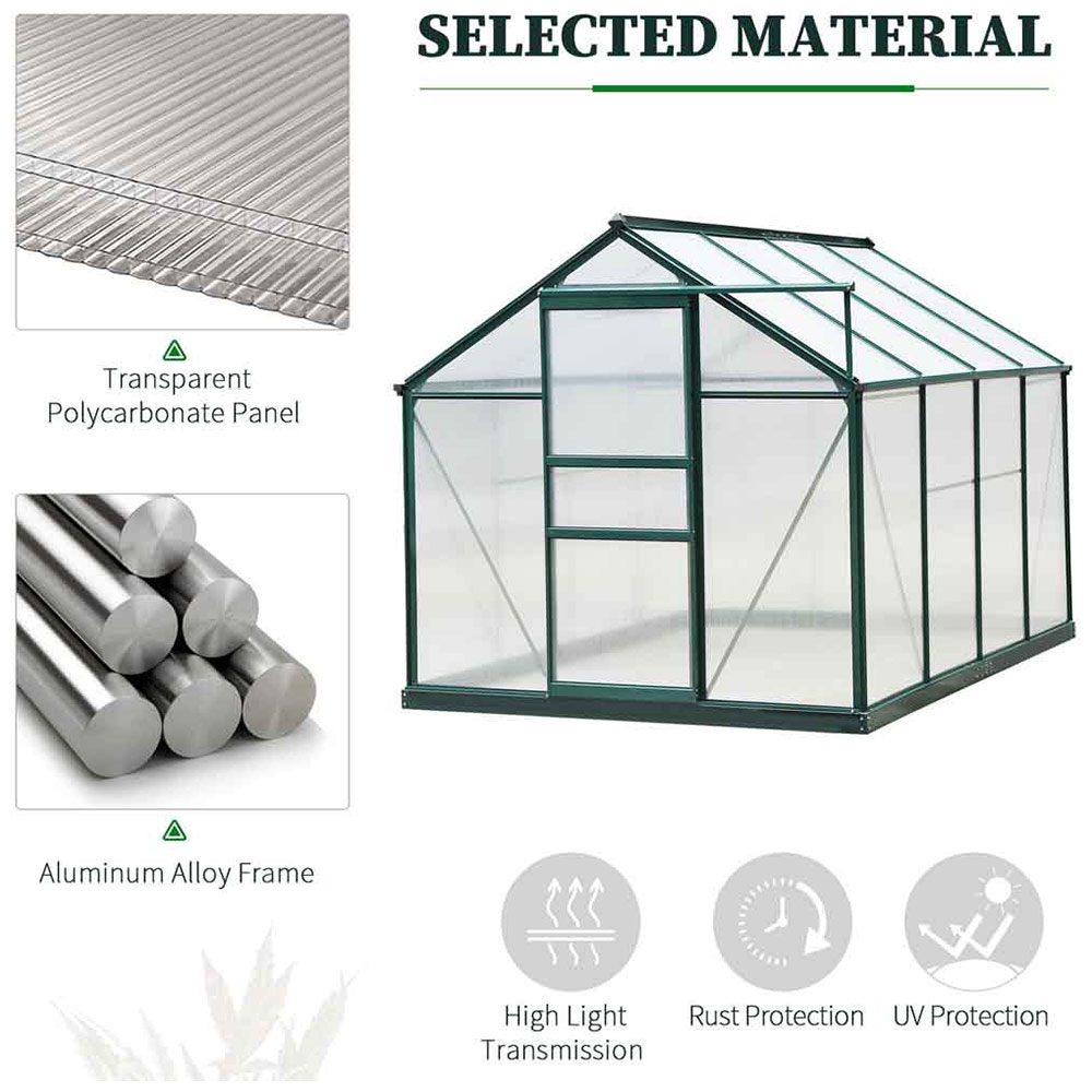 Outsunny Green Polycarbonate 6.2 x 8.2ft Greenhouse Image 3