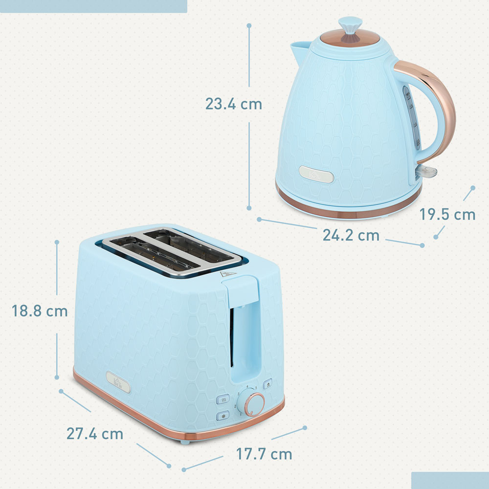 HOMCOM 800-181V70LB Light Blue 1.7L Kettle and 2 Slice Toaster Set Image 9