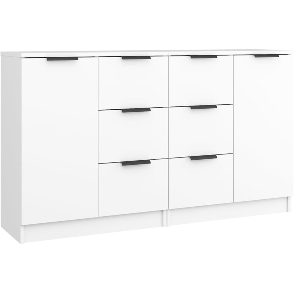 vidaXL Single Door 3 Drawer White Sideboard Set of 2 Image 2