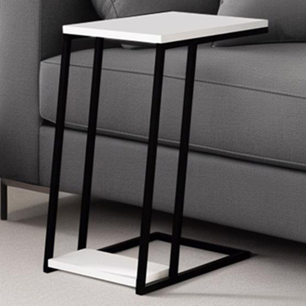 FWStyle Pal 2-Tier White Metal L Shaped Sofa End Table Image 1