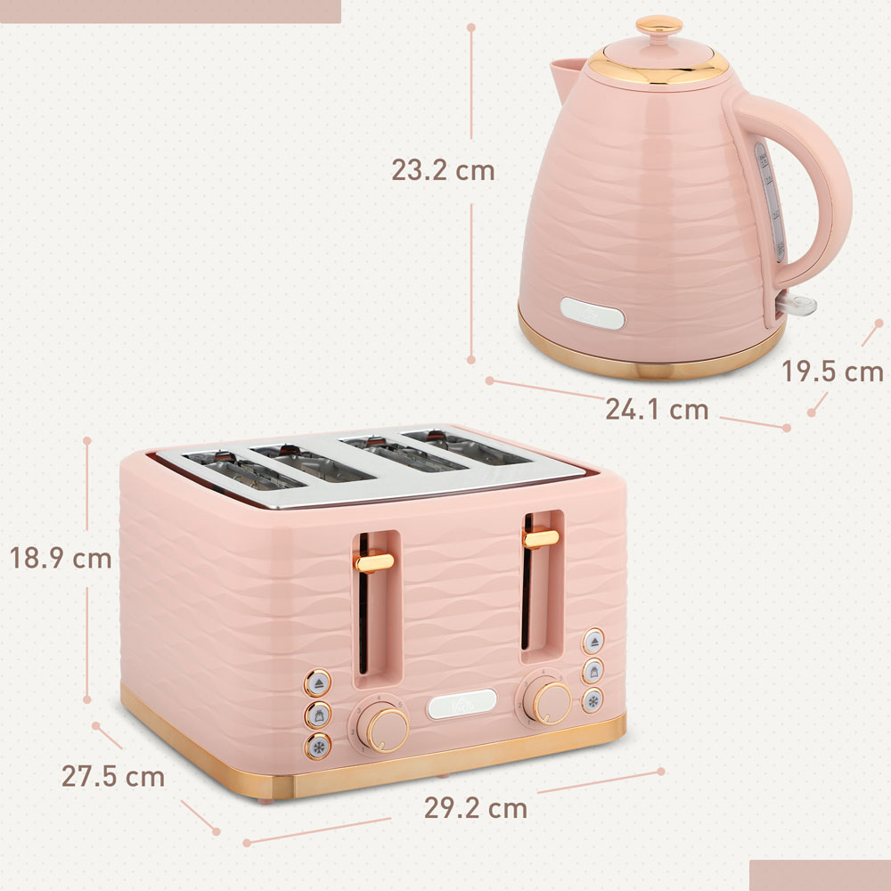 HOMCOM 800-162V70PK Light Pink 1.7L Kettle and 4 Slice Toaster Set Image 9