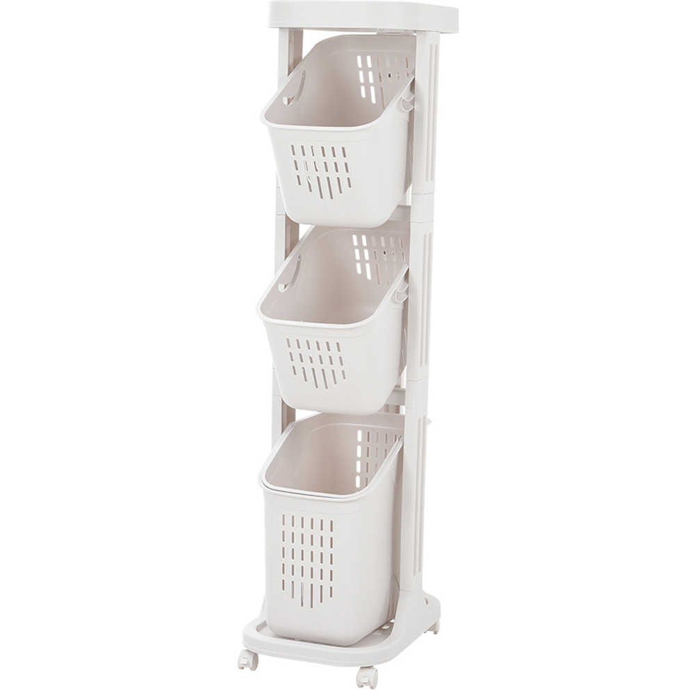H&O Direct 4 Tier White Rolling Laundry Hamper Cart Image 1