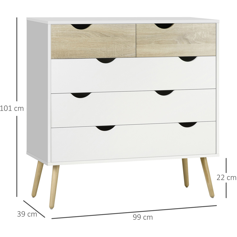 Portland Nordic 5 Drawer White and Oak Wood Chest of Drawers Image 7
