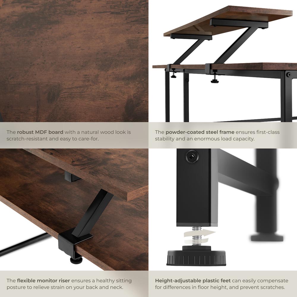 tectake Melrose Industrial Dark Wood Corner Office Desk Image 4
