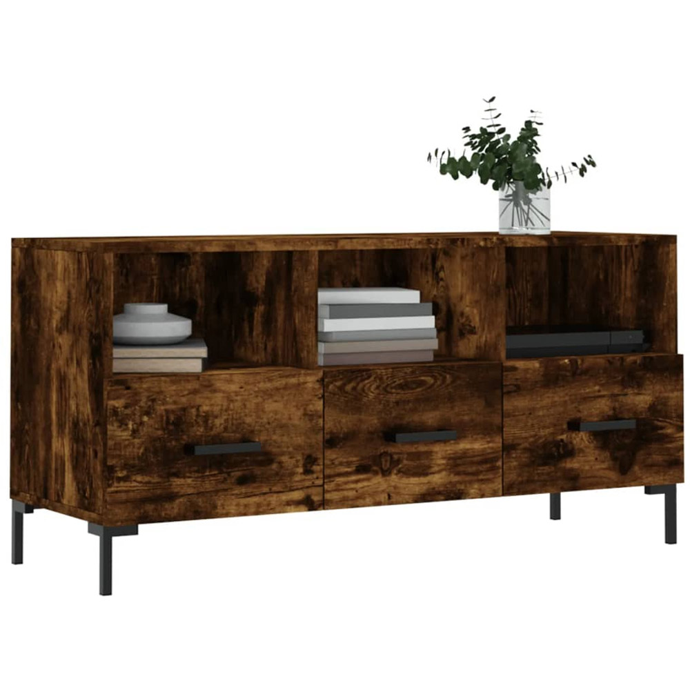 vidaXL 3 Drawer 3 Open Shelf Smoked Oak TV Cabinet Image 3