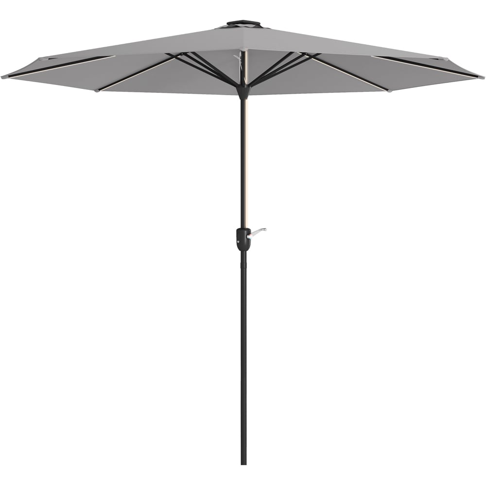 Outsunny Light Grey Solar LED Crank Handle Parasol 2.65m Image 1