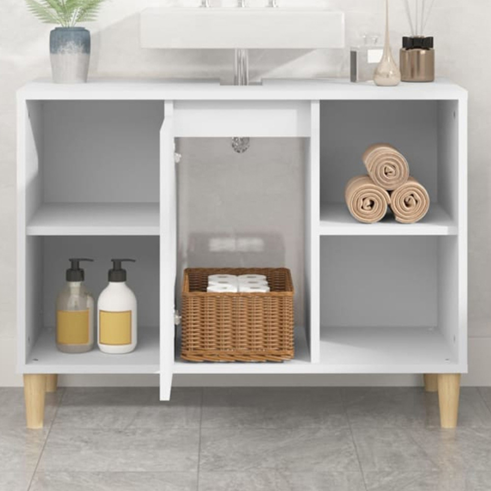 vidaXL Single Door 4 Shelf White Wood Washbasin Cabinet Image 1