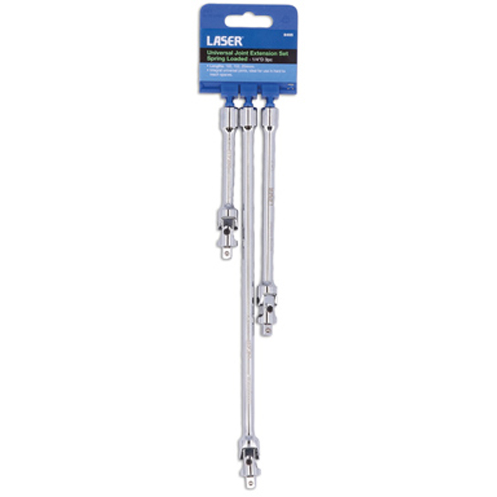 Laser 3 Piece 1/4 inch D Spring Loaded Universal Joint Extension Set Image 5