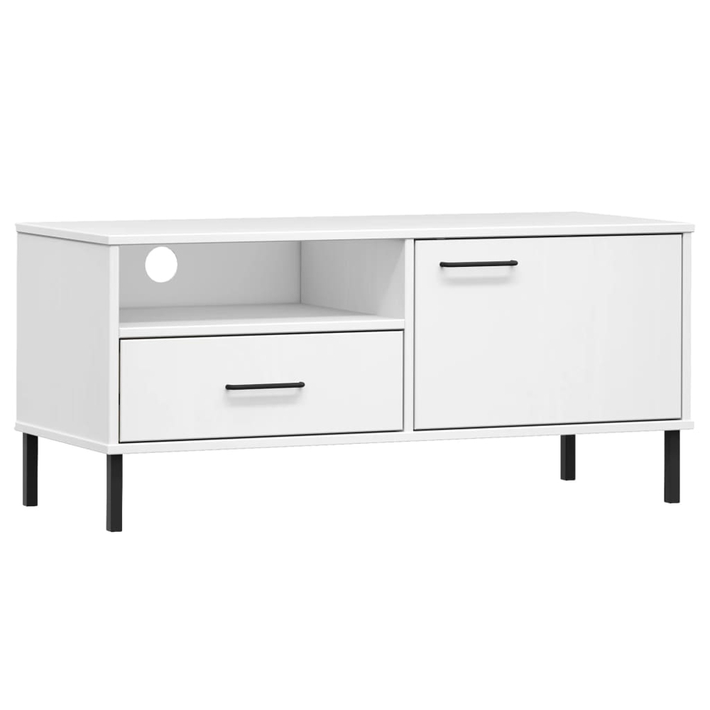 vidaXL Oslo Single Door Single Drawer Single Shelf White Solid Pine Wood TV Cabinet Image 2