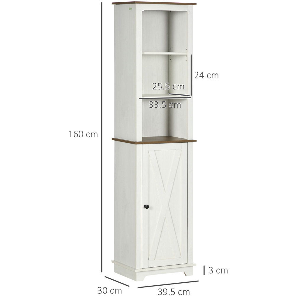 Kleankin Single Door 3 Shelf White Tall Bathroom Floor Cabinet Image 9