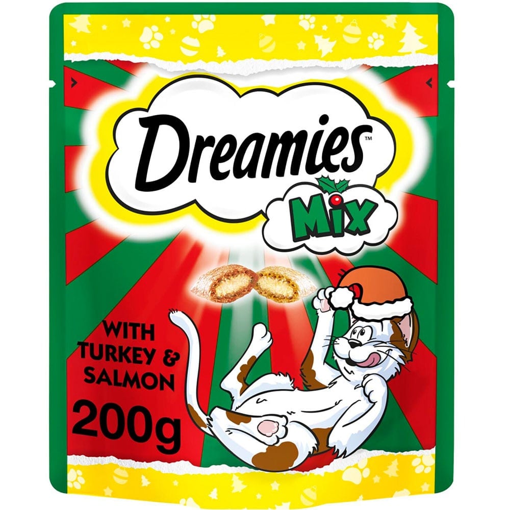 Dreamies Mix Turkey and Salmon Adult Cat Treat Biscuits Mega Pack 200g Image 1