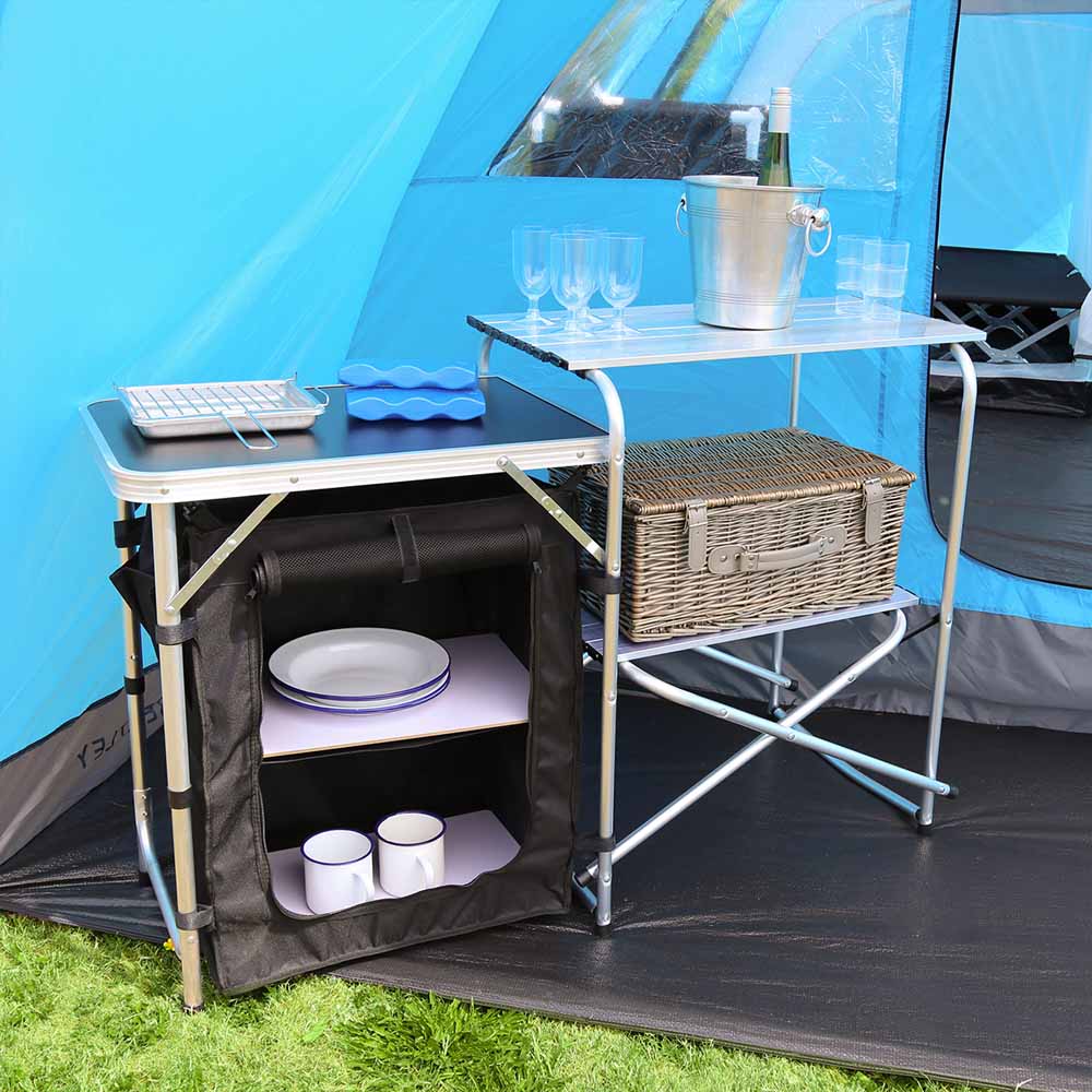 Charles Bentley Folding Camping Stand With Storage Unit Black Image 4