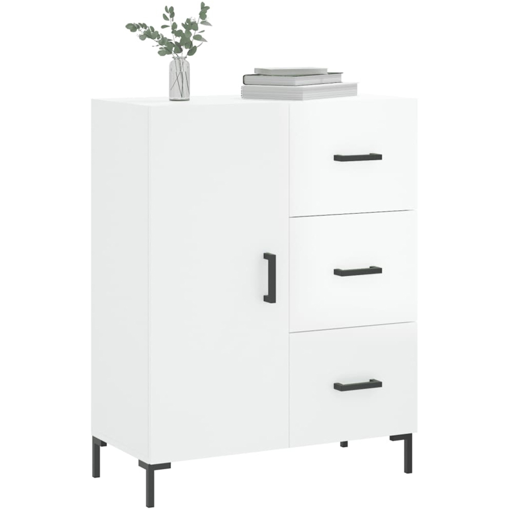vidaXL Single Door 3 Drawer High Gloss White Sideboard Image 3