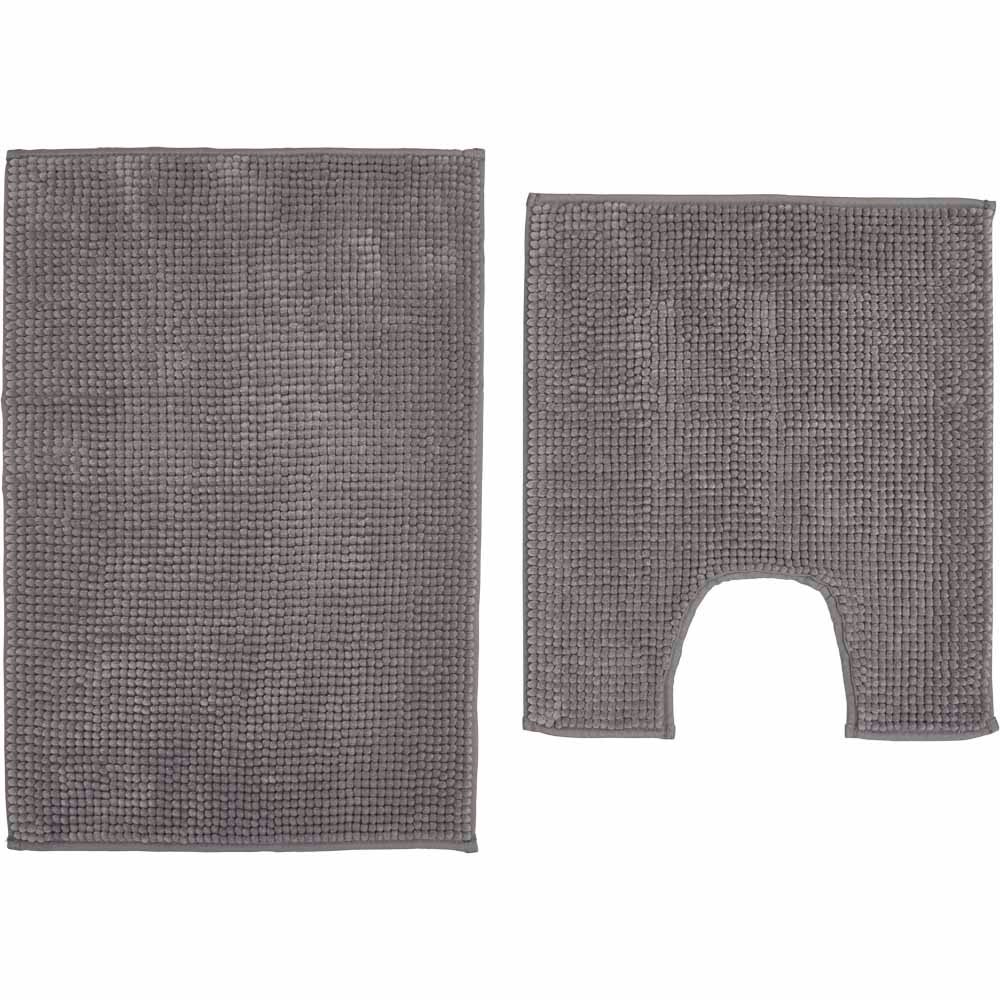 Wilko Chenille Bath Mat and Pedestal Set Grey Wilko