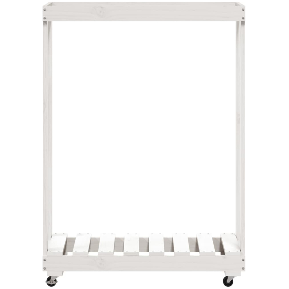 vidaXL White Solid Pine Wood Log Holder with Wheels 76.5 x 40 x 108cm Image 3