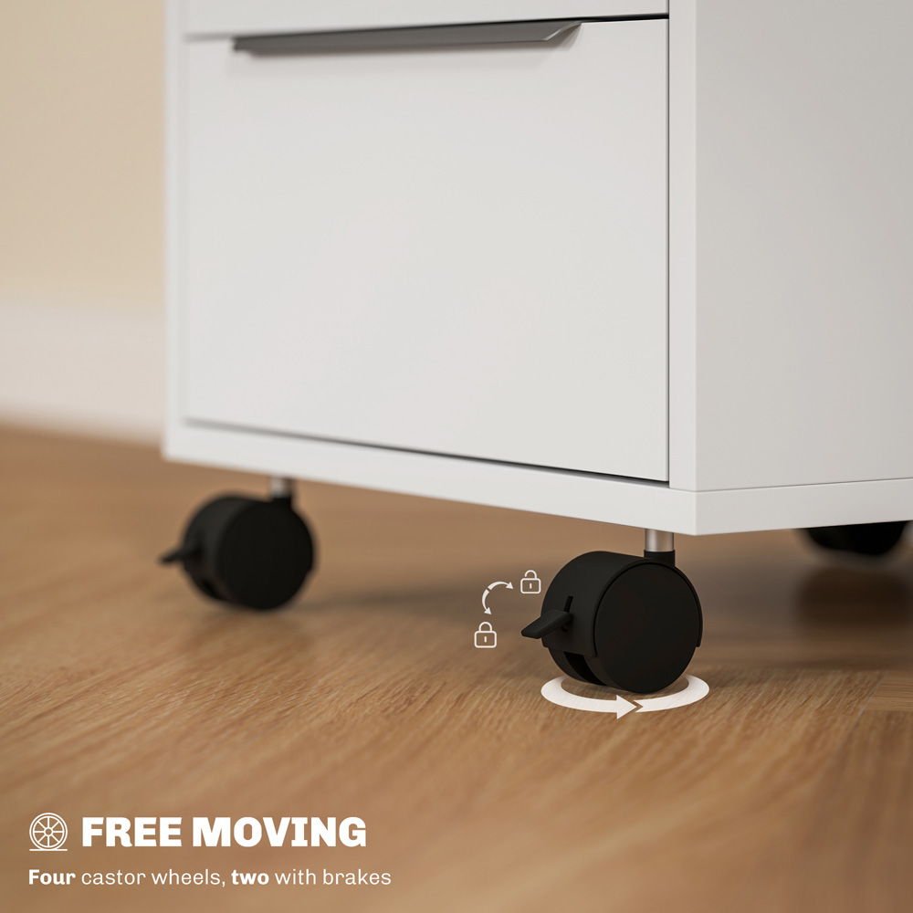 HOMCOM 3 Drawer White Lockable Mobile Filing Cabinet Image 5