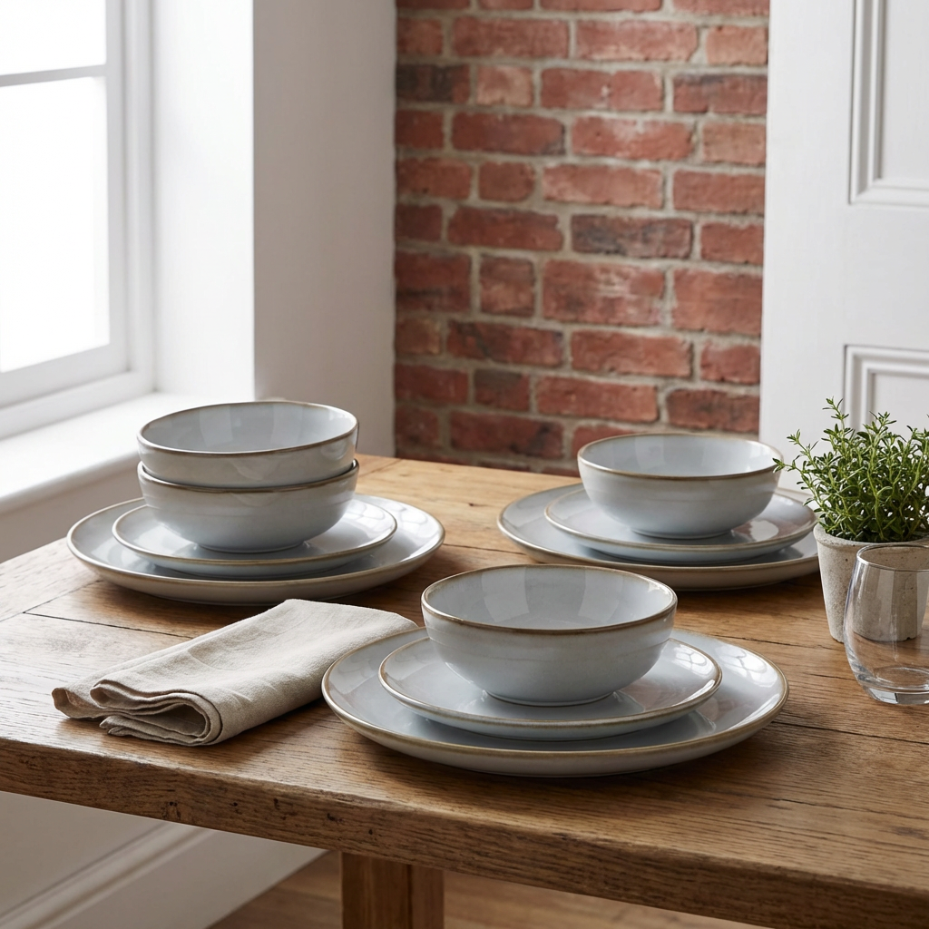 12 Piece Quartz Reactive Glaze Dinner Set - White Image 8