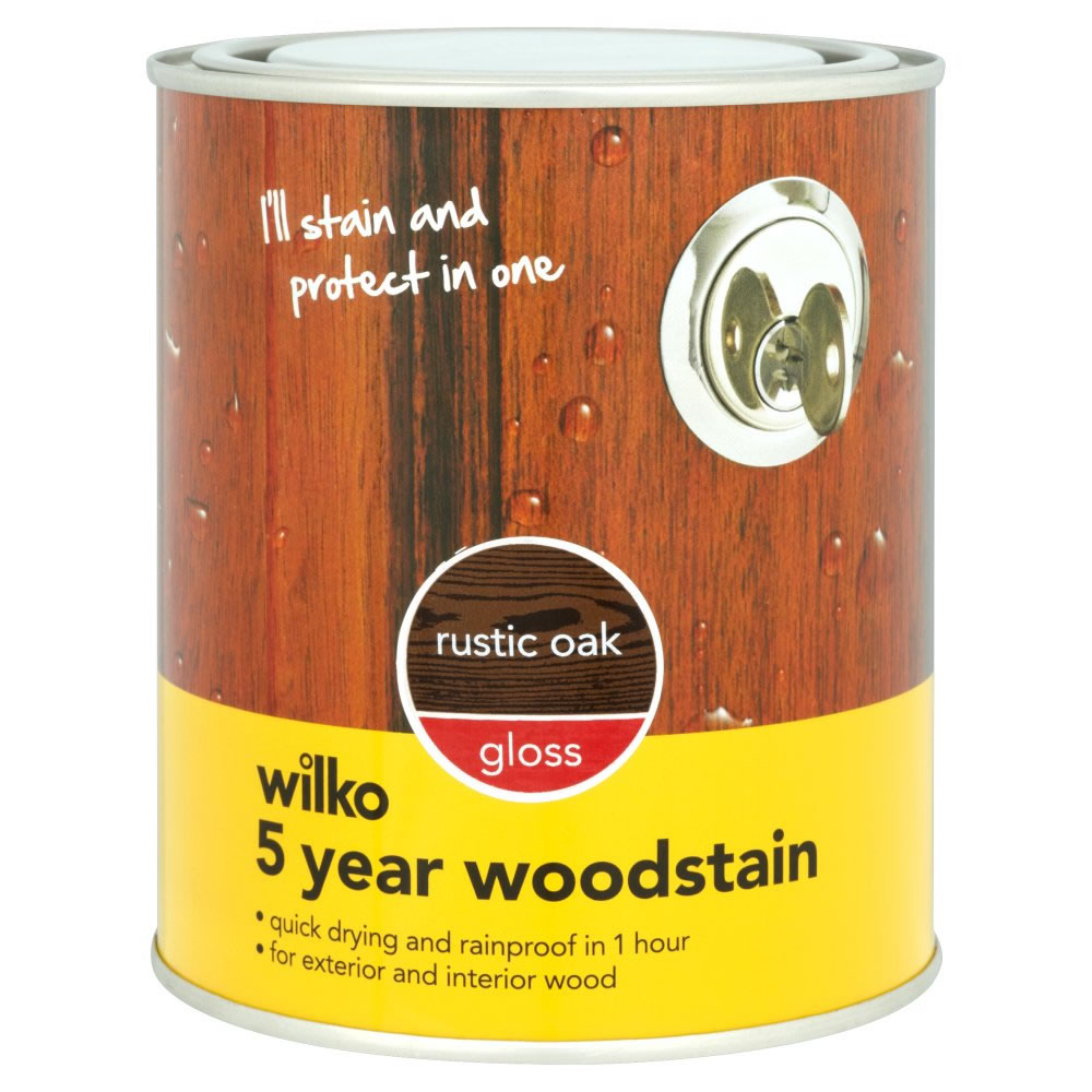 Wilko Gloss 5 Year Woodstain Rustic Oak 750ml Wilko