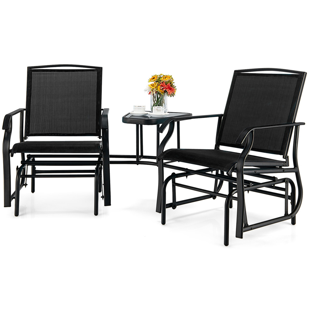 Costway Black Outdoor Double Swing Glider Chair with Table and Umbrella Hole Image 2