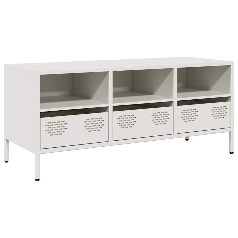 vidaXL 3 Drawer 3 Shelf White Cold-Rolled Steel TV Cabinet Image 2