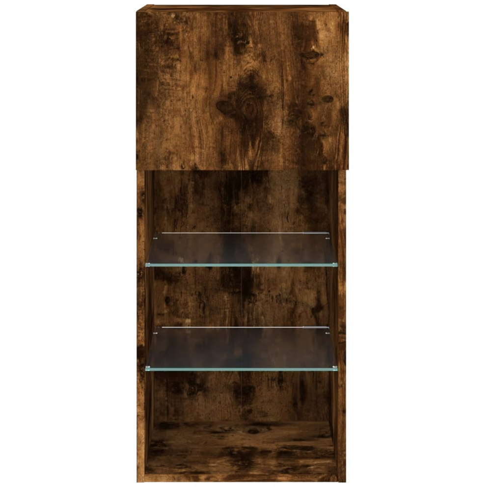 vidaXL Single Door 3 Open Shelf Smoked Oak TV Cabinet with LED Light Set of 2 Image 9